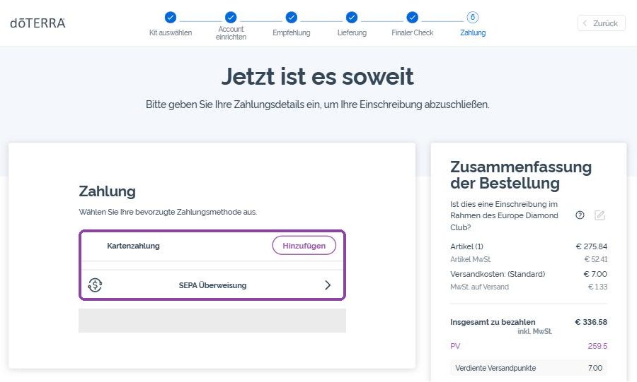Pagina de plată cu opțiuni de card, SEPA și PayPal
