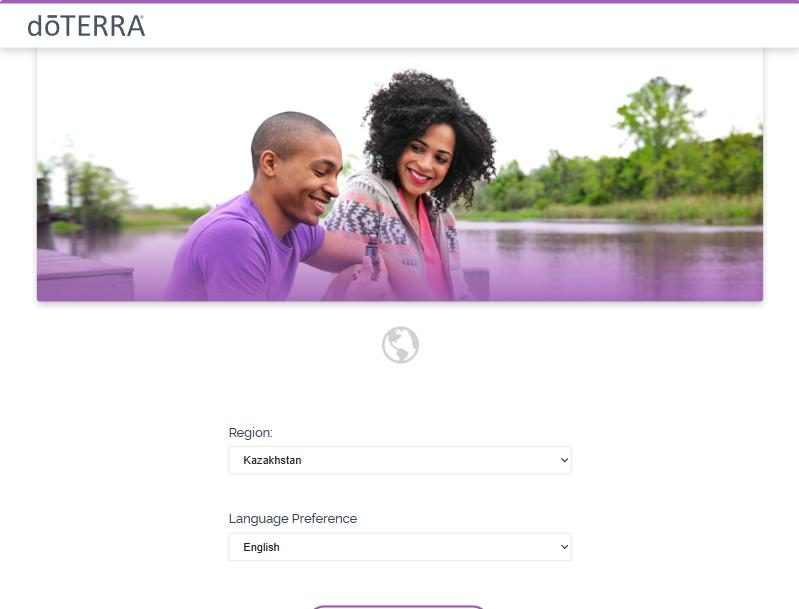 Modulo di iscrizione dōTERRA con i campi Region e Language