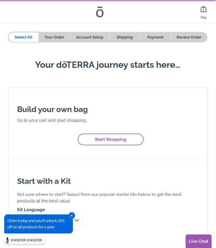 Select Kit step: Build your own bag or Start with a Kit